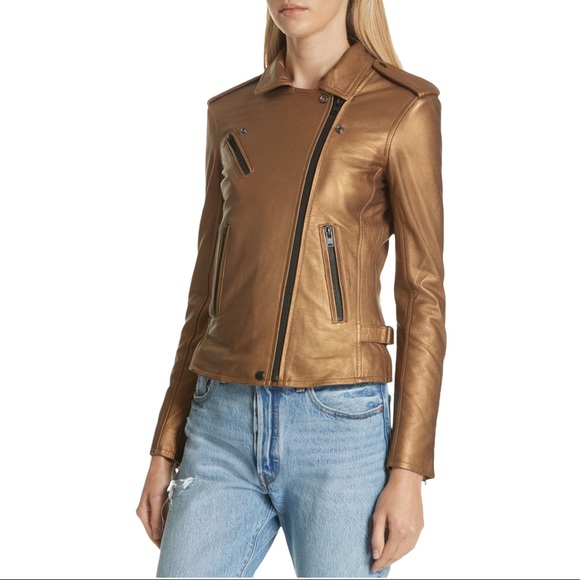 NWT IRO Gold Leather Moto Jacket Fleeced Lined Leather Motorcycle Jacket - Picture 6 of 16